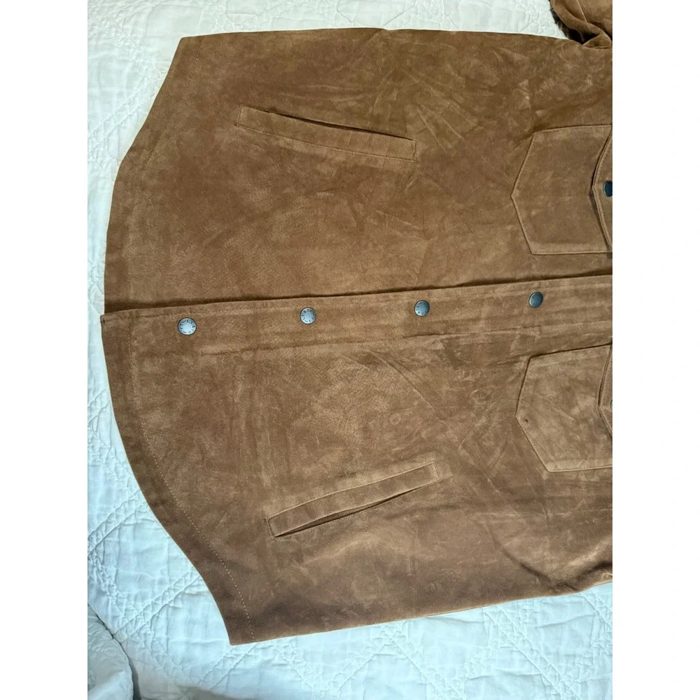 Levis Mens Faux Suede Trucker Jacket Brown Zip Front Snap Shirt Jacket Medium - Picture 3 of 13